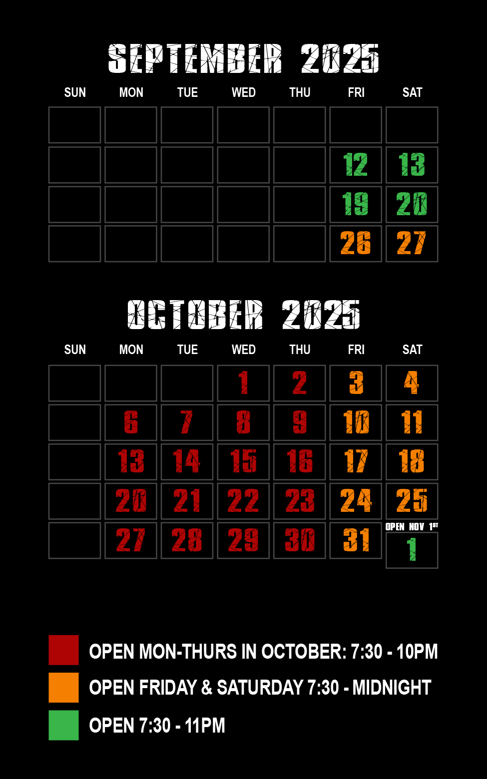 Idaho Haunted House Schedule