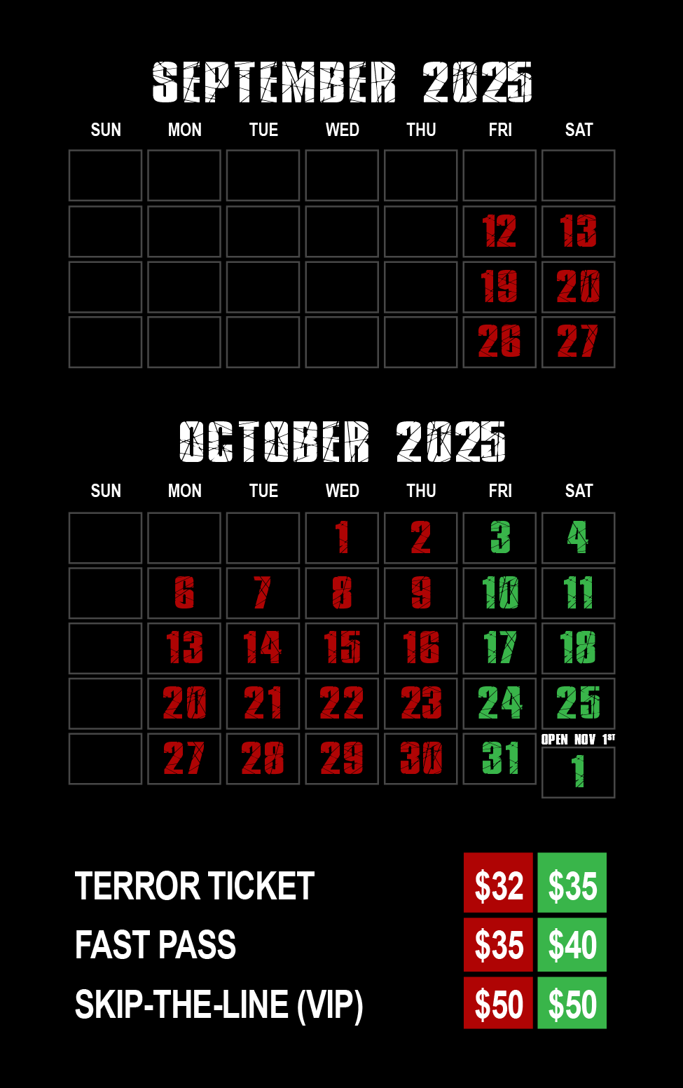 Idaho Haunted House Schedule